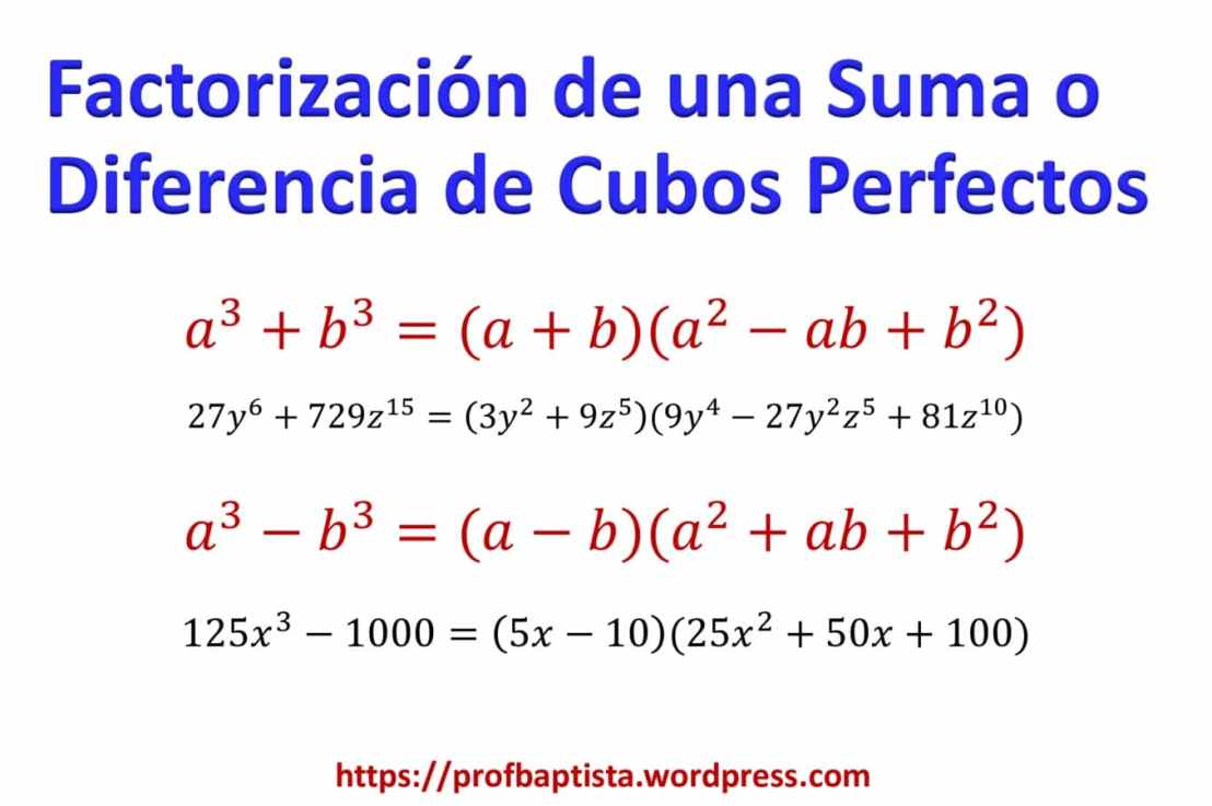 Factorización de una suma o diferencia de cubos Perfectos-Álgebra